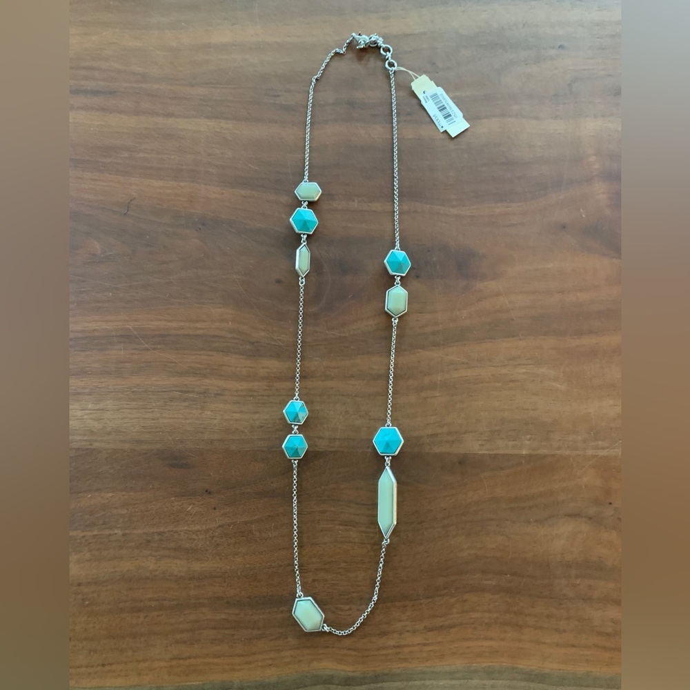 NWT Lucky Brand long silver geometric gemstone necklace